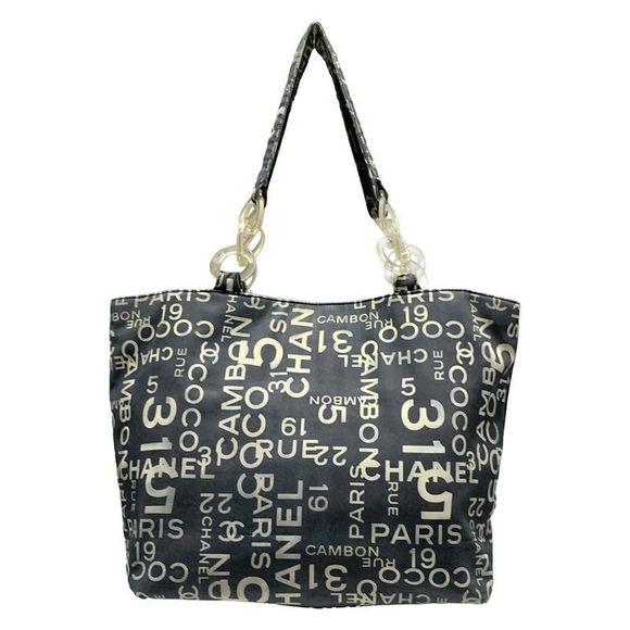 Chanel Tote Bag Vichy Line Ivory×dark Gray Cotton - Picture 3 of 9